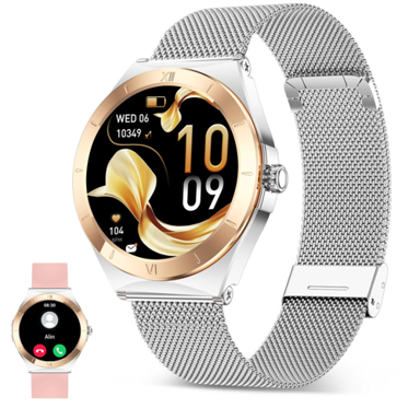 KSIX Pametni sat Lya 1.19" AMOLED, 5 dana aut., metalni i silikonski remen, srebrni